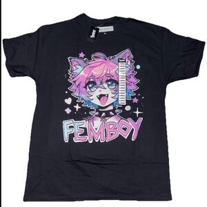 Teen Hearts FEMBOY Anime Cat Graphic T-Shirt Size L New